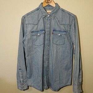 Levi's Blue Denim Shirt Western Style Pearl Snap Buttons Men's Size S
